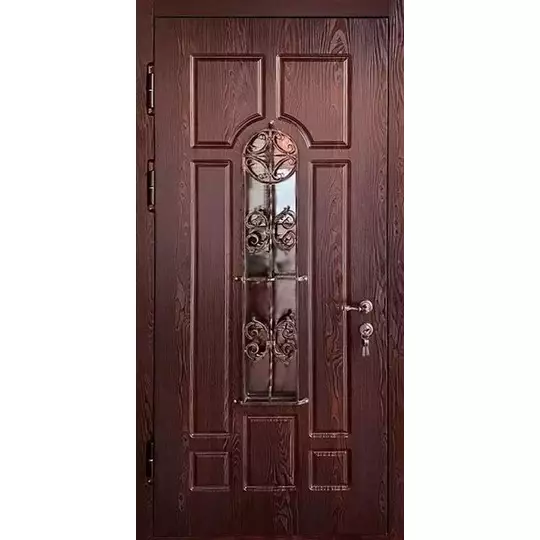металлическая парадная дверь с дизайнерской ковкой